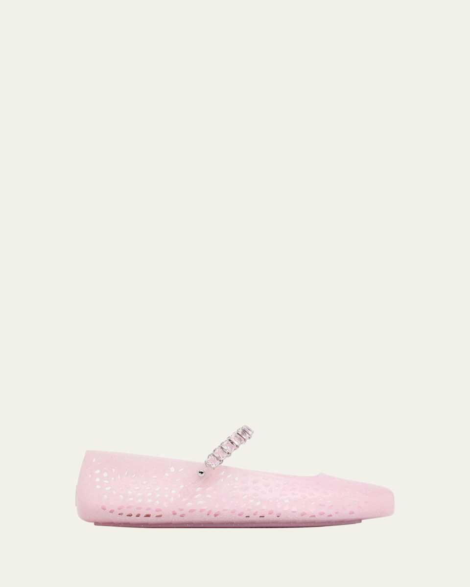 The Jelly Glitter Crystal-Strap Ballerina Flats